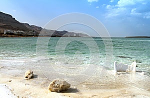 Crystal sal beach on Dead Sea coast, Israel