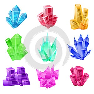 Crystal set. Different shapes and colors. Crystal stone or precious stone. Precious stone Magic, fantasy crystals and