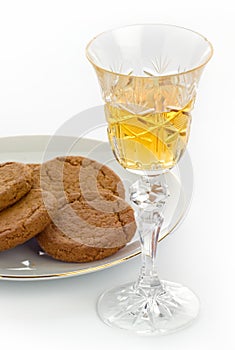 Crystal sherry glass with biscuits