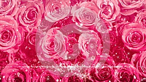 Crystal of snow and glitter flutter on rose background