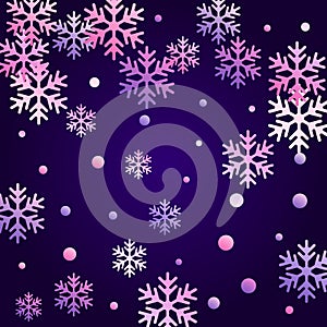 Crystal snowflake and circle elements vector design. Minimal winter snow confetti scatter flyer background.