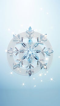 Crystal sparkling snowflake winter snow star pattern design on light blue background. Winter decoration concept