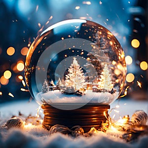 Crystal sphere. Abstract Xmas backgrounds with bokeh lights