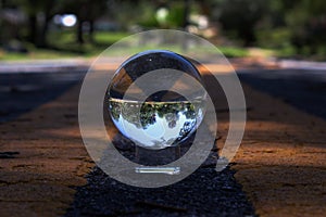 Crystal Sphere On Road Low Angle