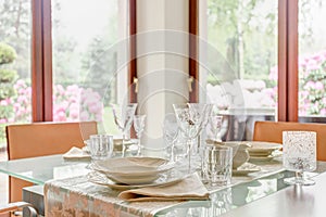 Crystal stemware and porcelain tableware