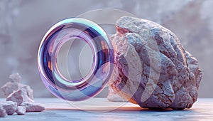 Crystal Stone with Neon Ring Glow