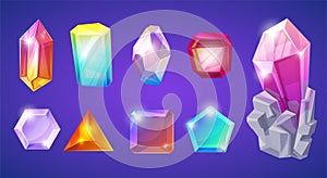Crystal stone vector crystalline gem and precious gemstone for jewellery illustration set of jewel or mineral stony