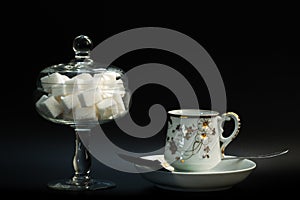 Crystal sugar bowl and tea pair made of crystal from the times of Tsarist Russia