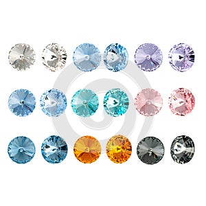 Crystal transparent multi-colored strasses and crystals of a round shape