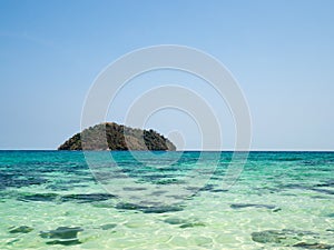 Crystal turquoise green sea ocean clear water and mountain at Lipe Island, Satun, Thailand