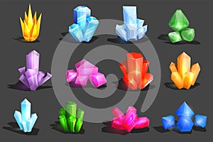 Crystal vector crystalline stone or gem and precious gemstone for jewellery illustration set of jewel or mineral stony