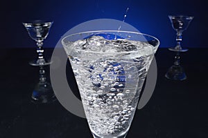 Crystal water goblet and roiling water