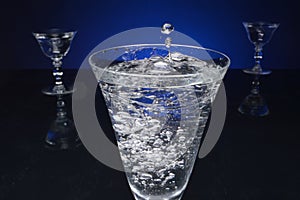 Crystal water goblet and roiling water