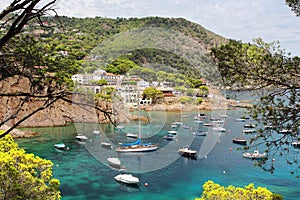 Crystal waters close to the beautiful beach and village of Fornells, Mediterranean sea, Catalonia, Spain