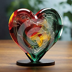 Crystalized Emotions A Kaleidoscope of Red, Yellow, and Dark Green Hearts