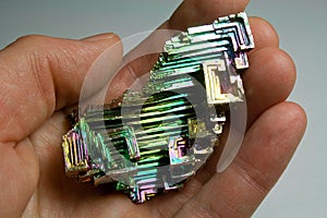 Crystalline Bismuth Metal in Hand