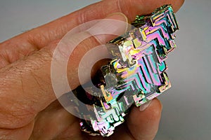 Crystalline Bismuth Metal in Hand