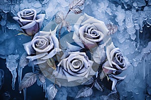 Crystalline Frozen ice flowers. Generate Ai