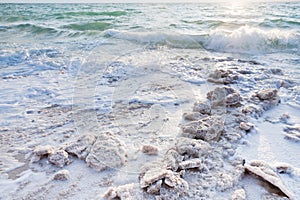 Crystalline salt on beach of Dead Sea - 4