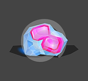 Crystalline stone or gem and precious gemstone for jewellery. Simple crystal symbol with reflection. Cartoon icon as