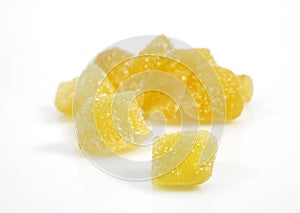Crystallised Ginger, zingiber officinale against White Background