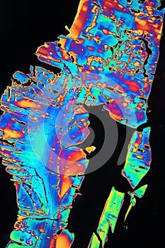 Crystallized copper sulfate, in polarized light, photo