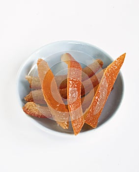 Crystallized orange rinds