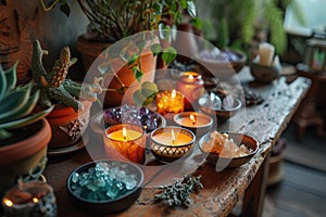 Crystals altar idea. Creating sacred meditaion space photo