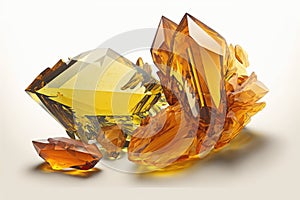 Crystals of amber, in yellow, on a white background