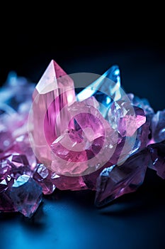 Crystals of amethyst on a black background. Macro shooting.