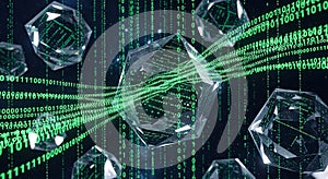 Crystals and Binary Code Data Stream - Futuristic Technology and Information Flow