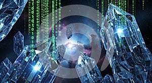 Crystals and Binary Code in Space Digital Future Concepts