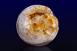 Crystals of citrine gemstone on dark background