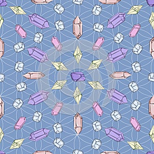 Crystals and Diamonds on wiccan grid Pattern