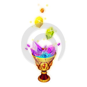 The Crystals Are Dissolving in the Holy Grail. Game Assets, Card Object isolated on White Background.