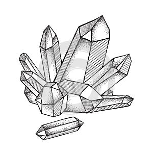 Crystals druse isolated on white background hand drawn line art and dot work vector illustration