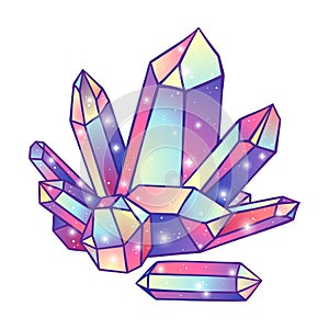 Crystals druse isolated on white background hand drawn vector illustration. Patch, sticker or print design