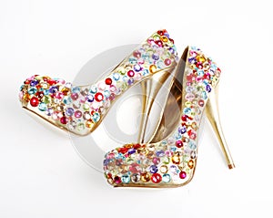 Crystals Encrusted Golden Heels