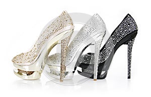 Crystals encrusted heel shoes photo