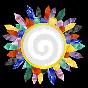 Crystals and gem stones round frame