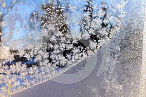 Crystals ice on winter window