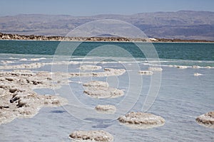 Crystals of salt in the Dead sea