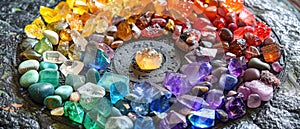 Crystals, Semi precious Gemstones, Magic still life for Energy Healing,