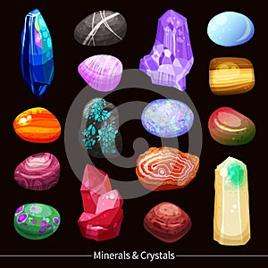 Crystals Stones And Rocks Set Background