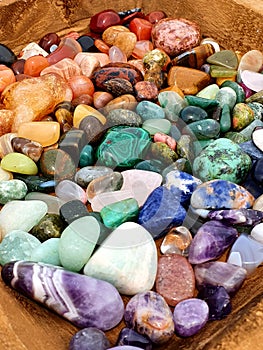 Crystals Wood Box : CHAKR STONES  Polished Raw Lake Stones Gems River Water Rocks photo