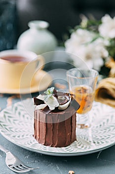 Foodstyling with tea on wooden background