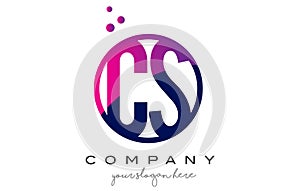 CS C S Circle Letter Logo Design with Purple Dots Bubbles