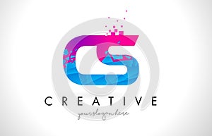 CS C S Letter Logo with Shattered Broken Blue Pink Texture Design Vector.