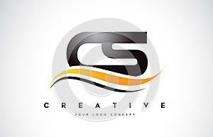 CS C S Swoosh Letter Logo Design with Modern Yellow Swoosh Curve