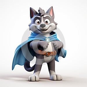 Quirky Cartoonish Grey Wolf Hero With Blue Cape - Bryce 3d photo